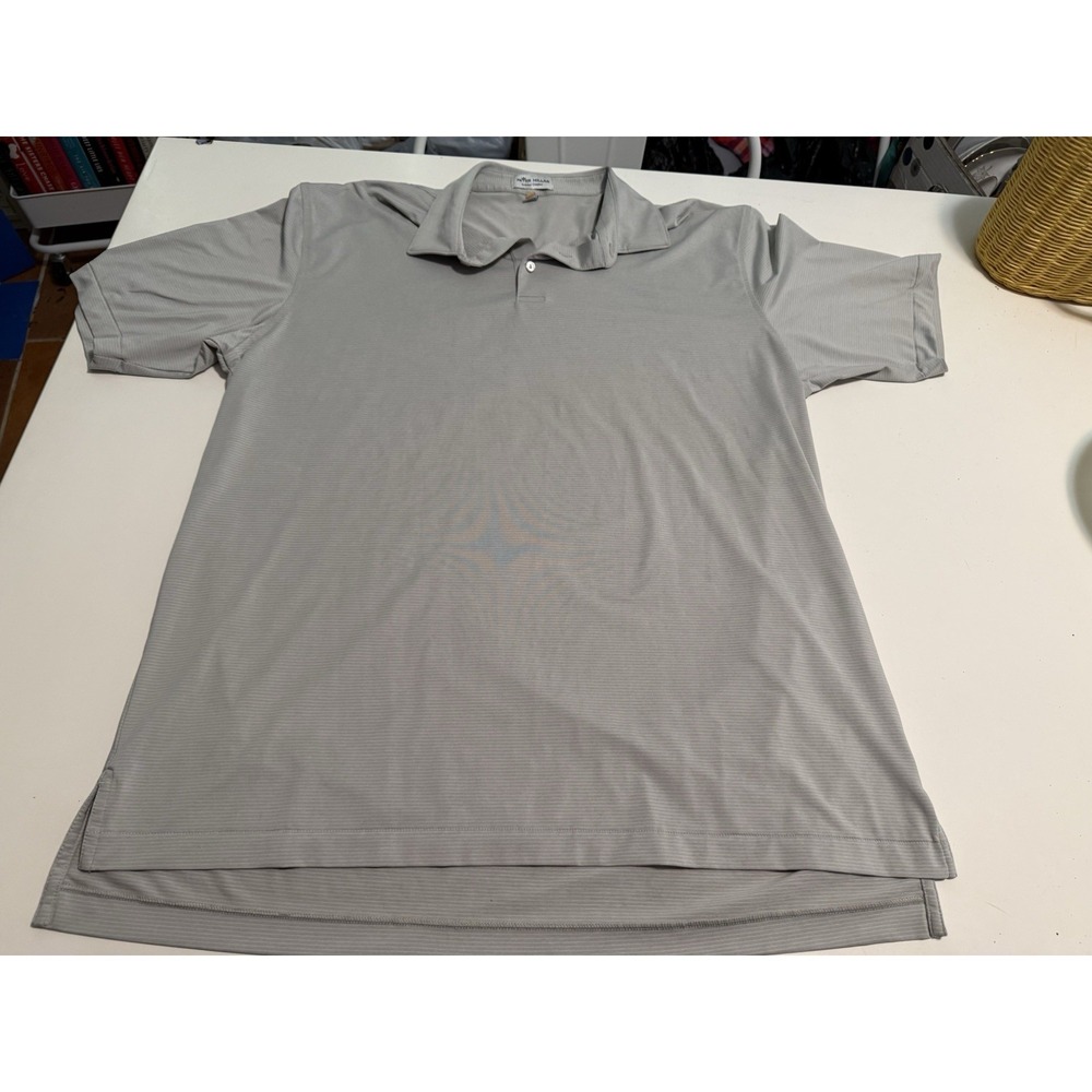 Peter Millar Summer Comfort Gray Striped Short Sleeve Collared Polo XL